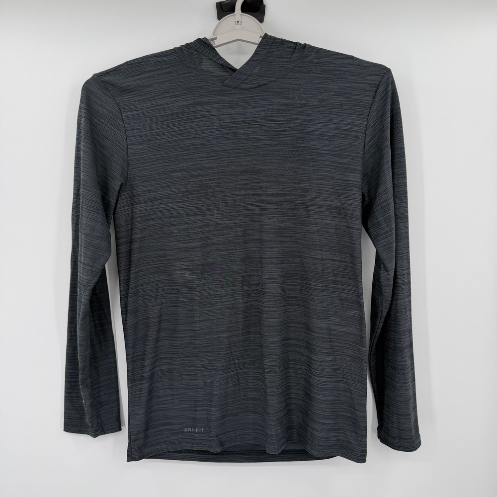 Nike Mens Dri-FIT Long Sleeve Hoodie Charcoal Grey Space Dye Performance Small